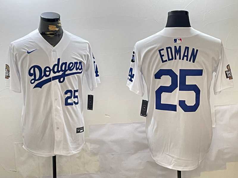 Men%27s Los Angeles Dodgers #25 Tommy Edman White 2024 World Series With Fernando Memorial Patch Home Limited Stitched Jersey->los angeles dodgers->MLB Jersey